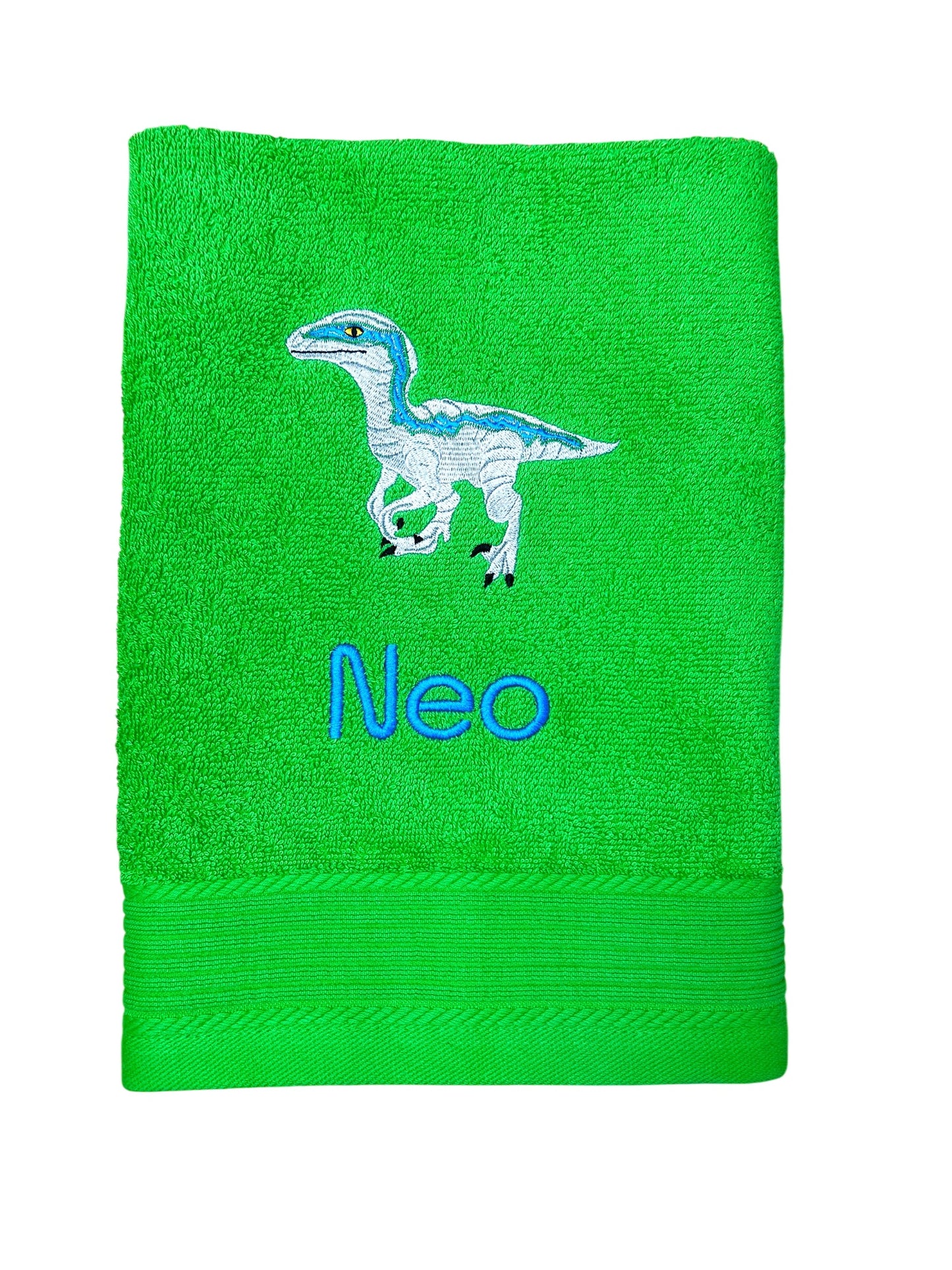 Dinosaurier Velociraptor Handtuch mit Name, Handtuch, Sauna, Wellness, Duschtuch, Geschenk