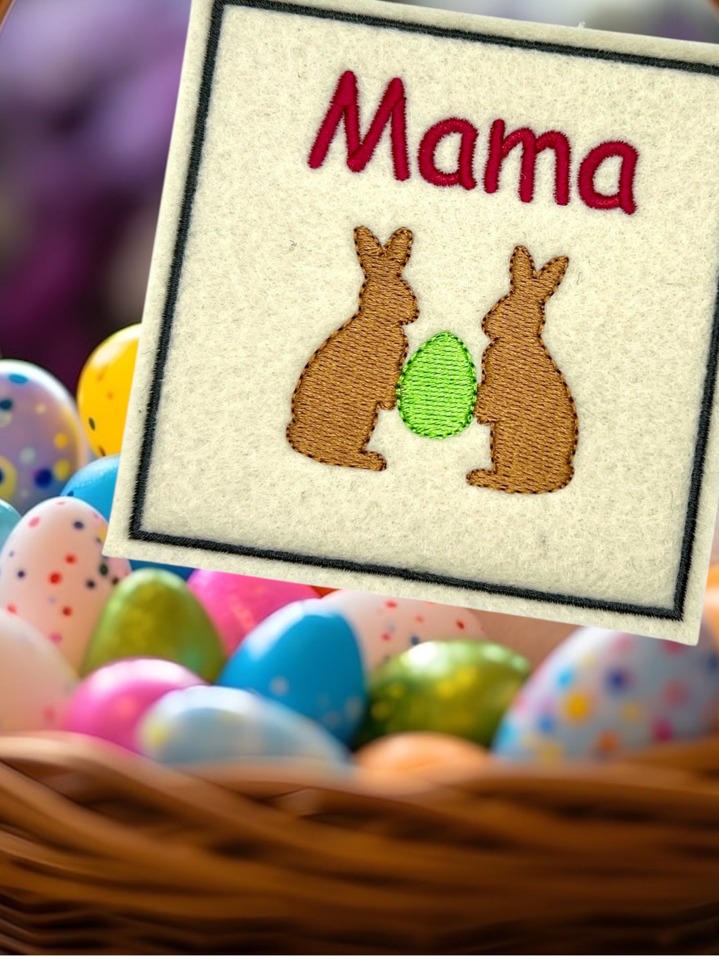 Oster Glasuntersetzer mit Name und Bild bestickt aus Filz, personalisiert