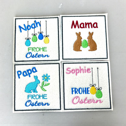Oster Glasuntersetzer mit Name und Bild bestickt aus Filz, personalisiert