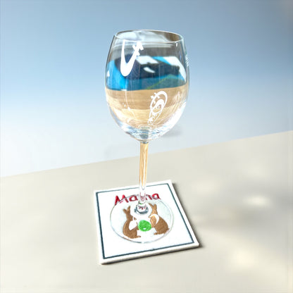 Oster Glasuntersetzer mit Name und Bild bestickt aus Filz, personalisiert