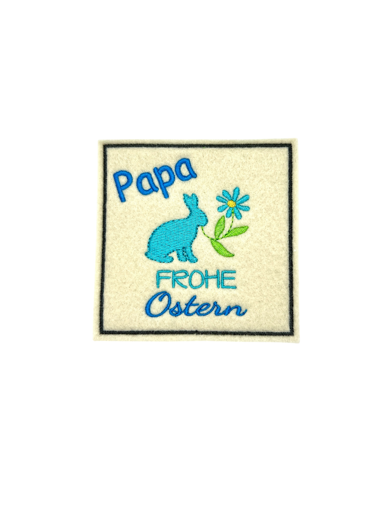 Oster Glasuntersetzer mit Name und Bild bestickt aus Filz, personalisiert