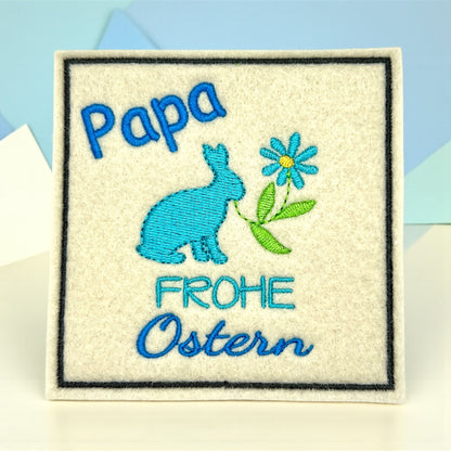 Oster Glasuntersetzer mit Name und Bild bestickt aus Filz, personalisiert