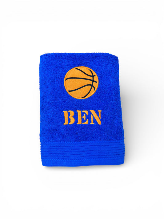 Handtuch mit Basketball-Motiv & Name bestickt, Sauna, Wellness, Duschtuch, cooles Geschenk