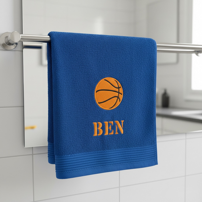 Handtuch mit Basketball-Motiv & Name bestickt, Sauna, Wellness, Duschtuch, cooles Geschenk