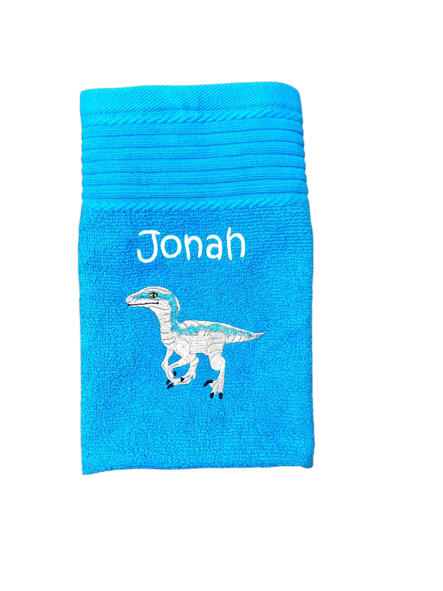 Dinosaurier Velociraptor Handtuch mit Name, Handtuch, Sauna, Wellness, Duschtuch, Geschenk
