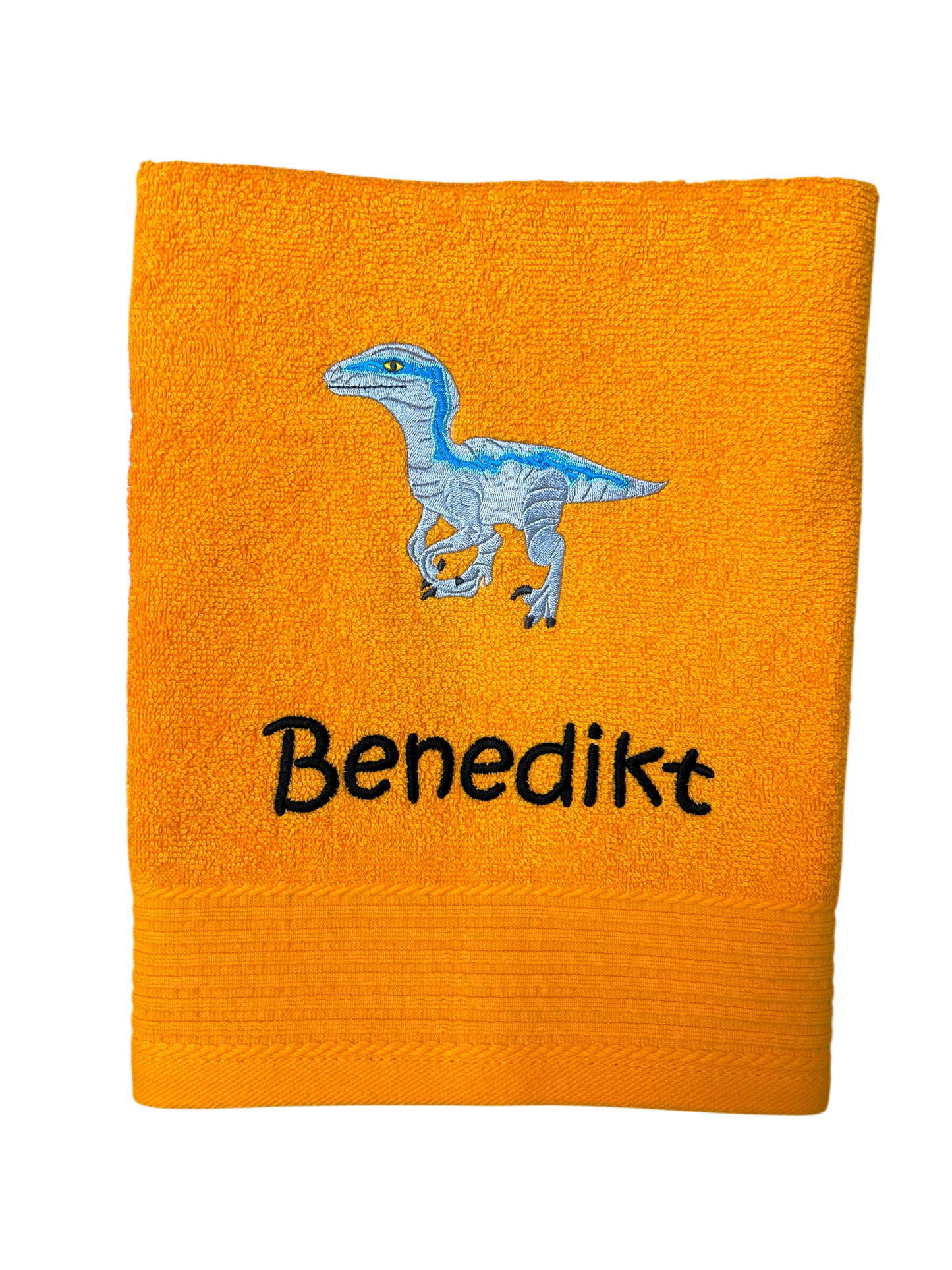 Dinosaurier Velociraptor Handtuch mit Name, Handtuch, Sauna, Wellness, Duschtuch, Geschenk