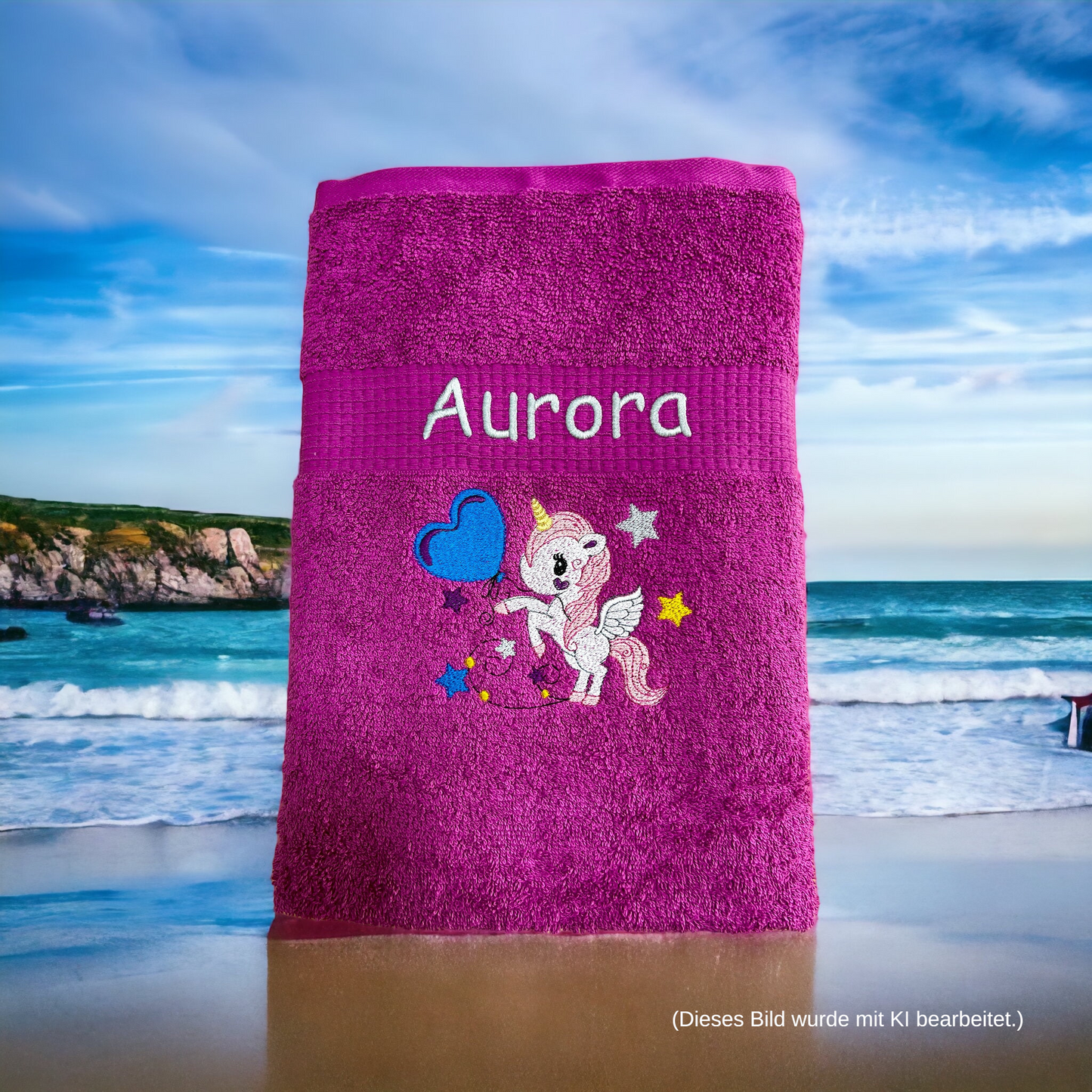 Handtuch mit Einhorn und Name bestickt, verschiedene Größen und viele Farben