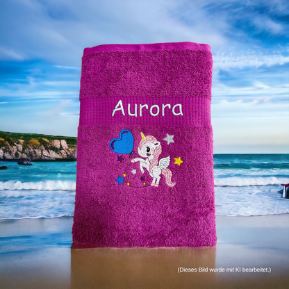 Handtuch mit Einhorn und Name bestickt, verschiedene Größen und viele Farben