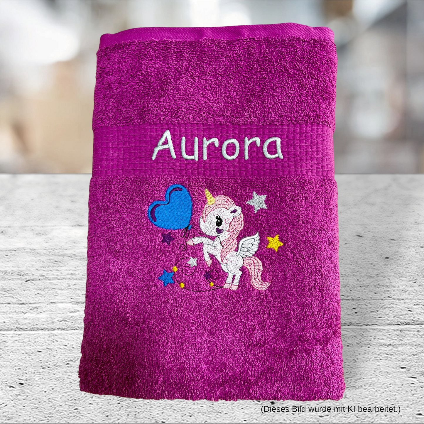 Handtuch mit Einhorn und Name bestickt, verschiedene Größen und viele Farben