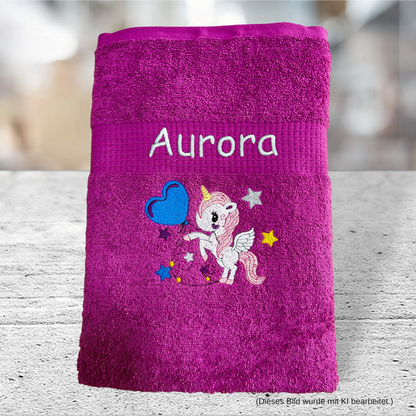 Handtuch mit Einhorn und Name bestickt, verschiedene Größen und viele Farben
