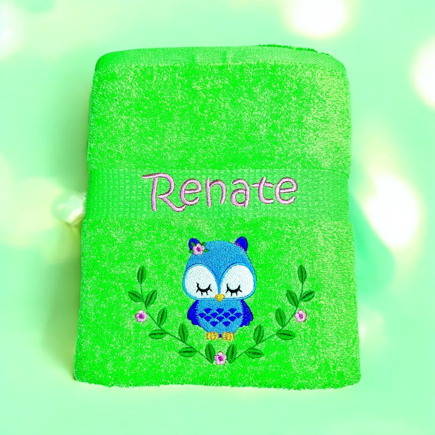 Eulen Handtuch mit Name Sauna Wellness Duschtuch Saunatuch Geschenk Kinder