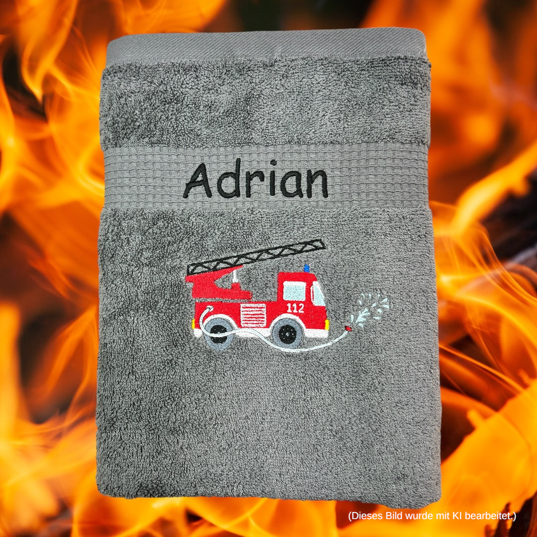Feuerwehr Handtuch Set mit Name Handtücher Waschlappen 50x100 cm Geschenk Kinder