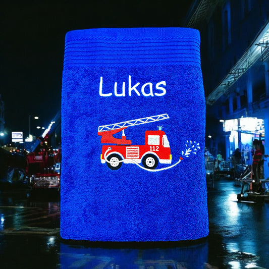 Feuerwehr Handtuch mit Name Duschtuch Kinder Auto Strand personalisiert baden