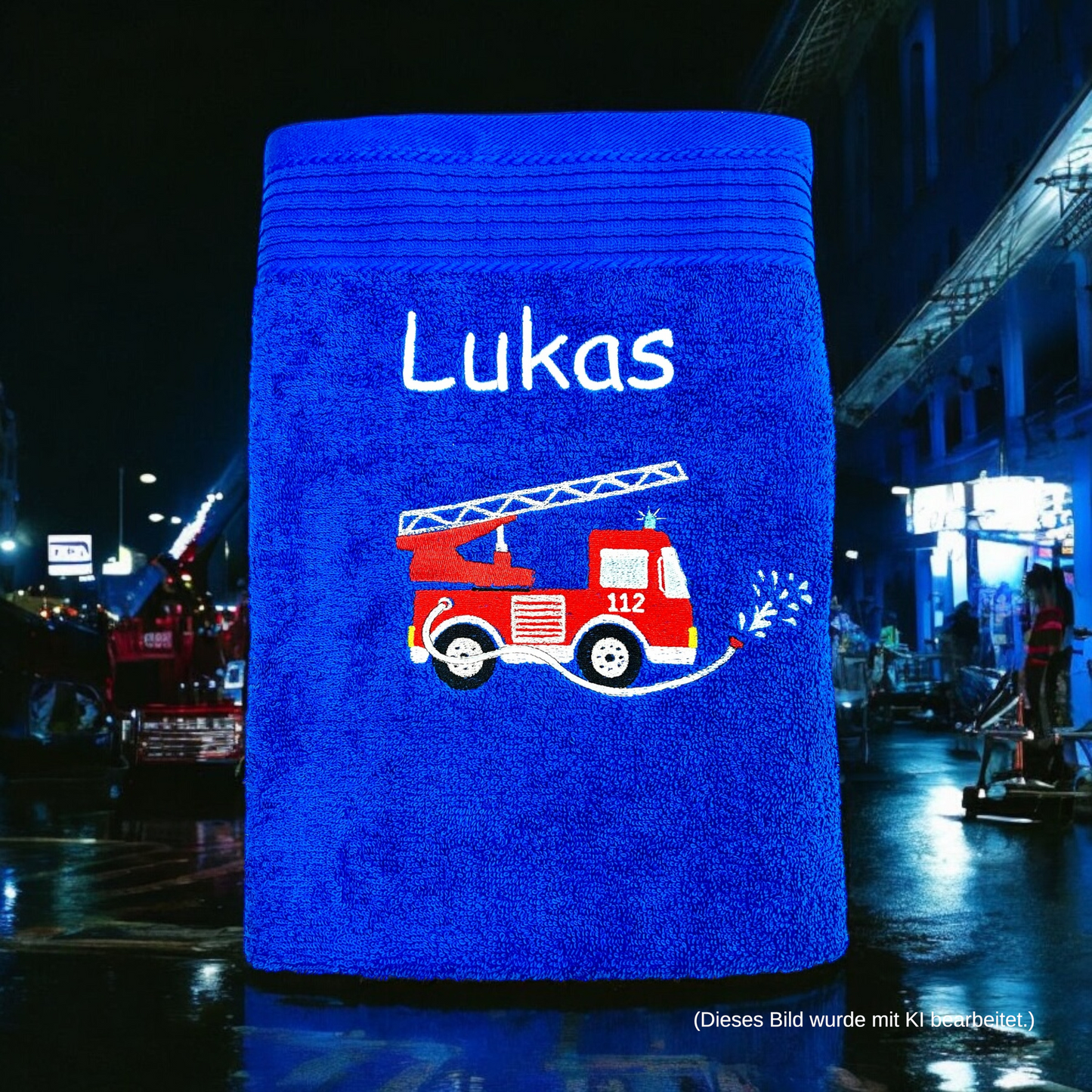 Feuerwehr Handtuch Set mit Name Handtücher Waschlappen 50x100 cm Geschenk Kinder