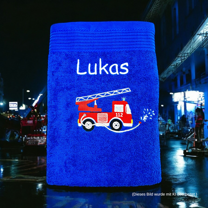 Feuerwehr Handtuch Set mit Name Handtücher Waschlappen 50x100 cm Geschenk Kinder