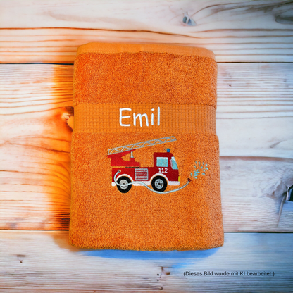 Feuerwehr Handtuch Set mit Name Handtücher Waschlappen 50x100 cm Geschenk Kinder