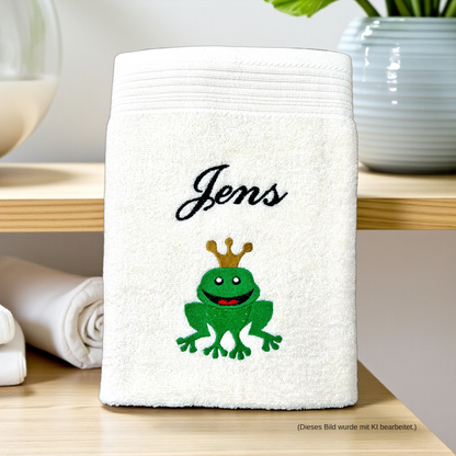 Handtuch mit Froschkönig und Name, Handtuch, Sauna, Wellness, Duschtuch