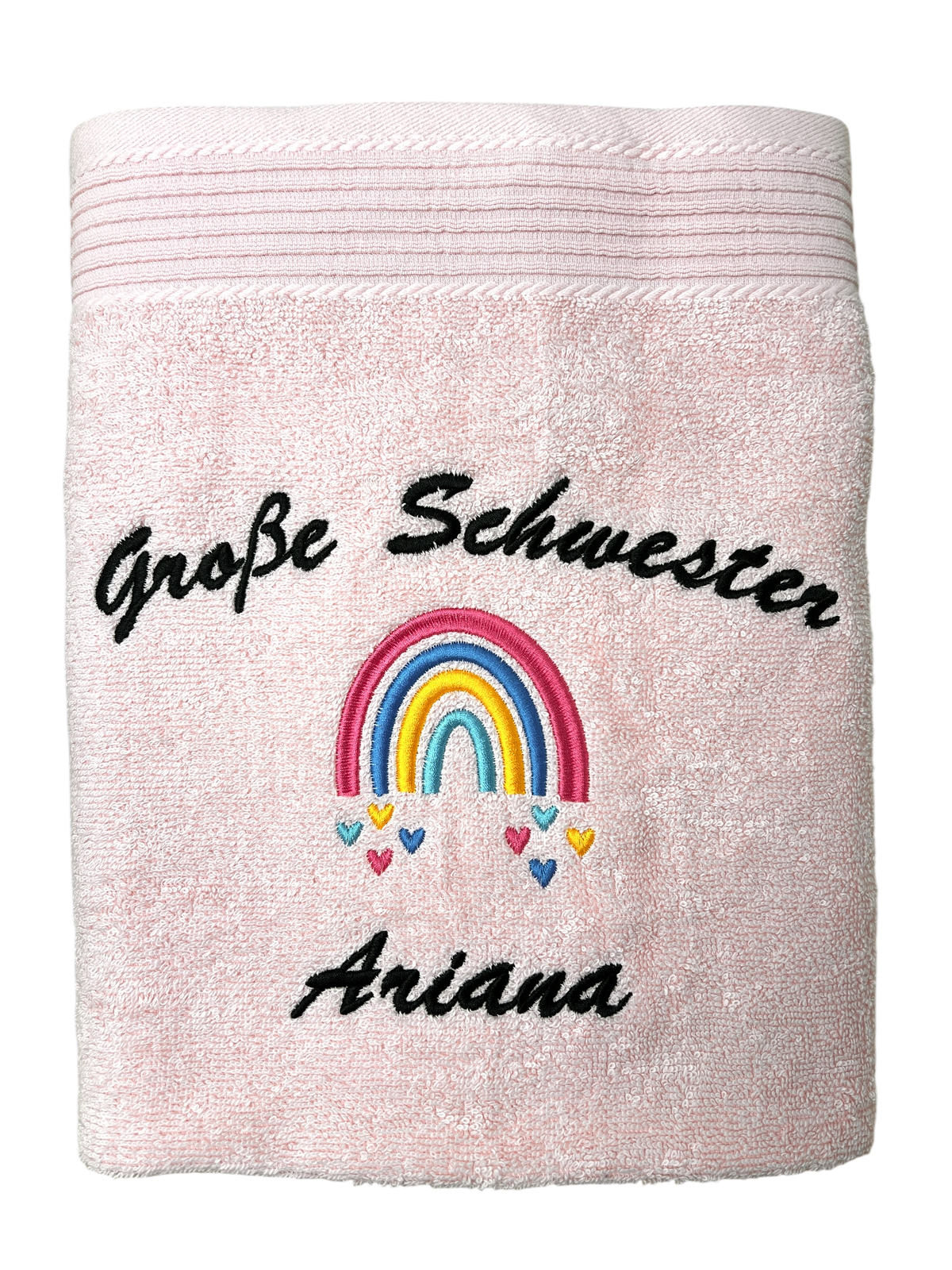 Große Schwester/Bruder Handtuch mit Name, Regenbogen, Duschtuch, Geschenk