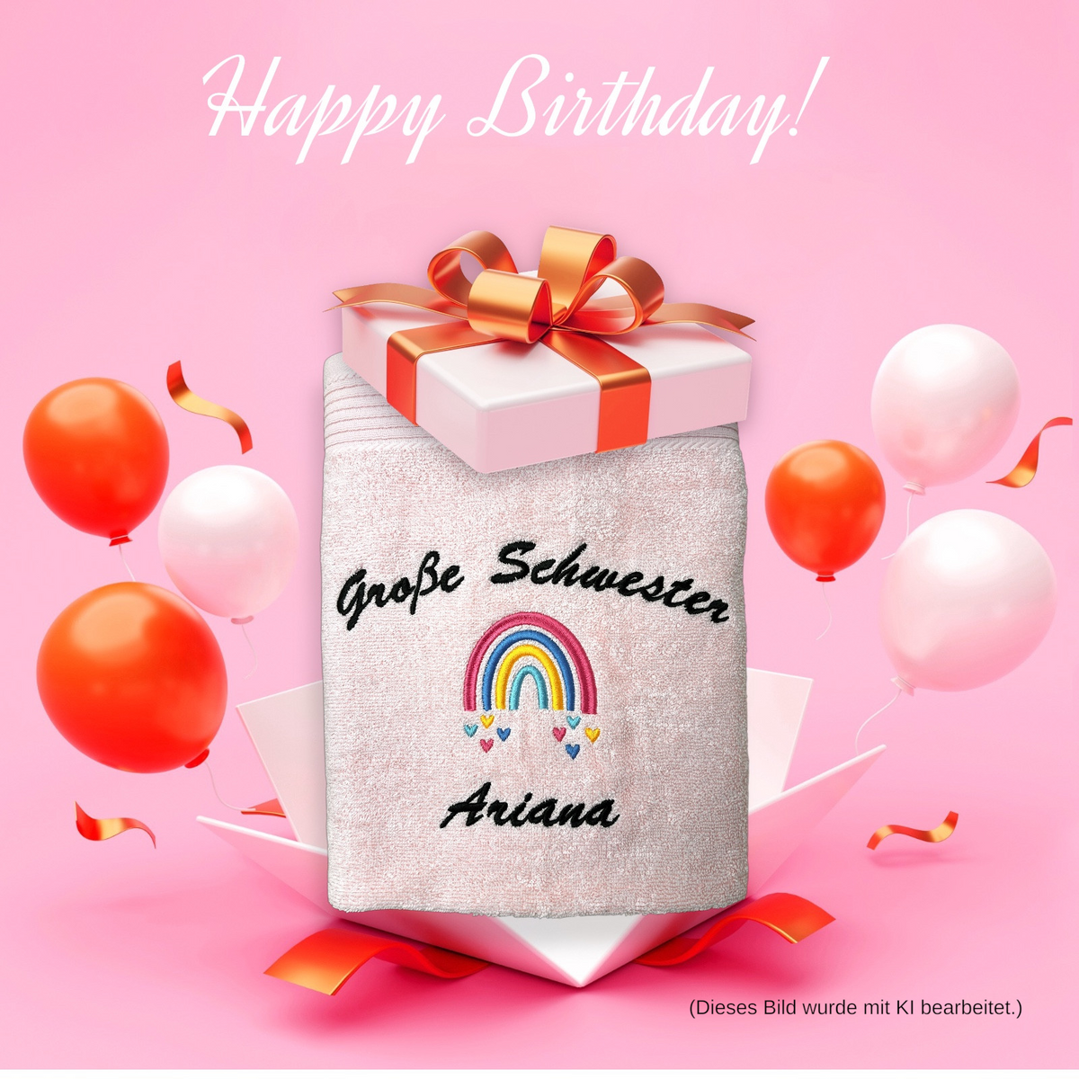 Große Schwester/Bruder Handtuch mit Name, Regenbogen, Duschtuch, Geschenk
