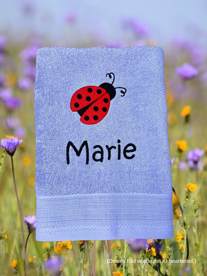 Marienkäfer Handtuch mit Name, Handtuch, Sauna, Wellness, Duschtuch, Geschenk