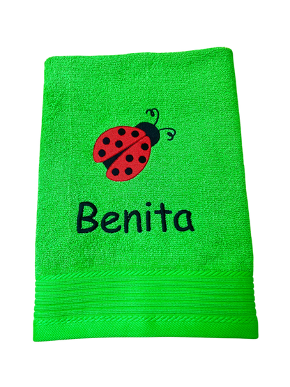 Marienkäfer Handtuch mit Name, Handtuch, Sauna, Wellness, Duschtuch, Geschenk