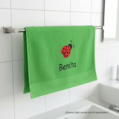 Marienkäfer Handtuch mit Name, Handtuch, Sauna, Wellness, Duschtuch, Geschenk