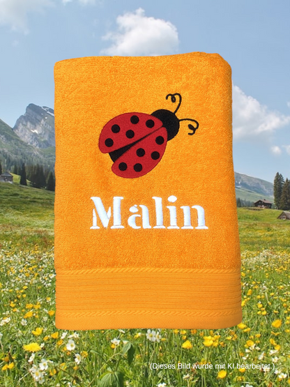 Marienkäfer Handtuch mit Name, Handtuch, Sauna, Wellness, Duschtuch, Geschenk