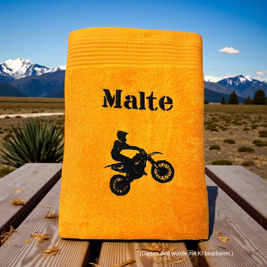 Motocross Biker Handtuch mit Name