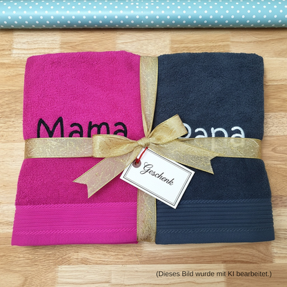 Handtuch mit Namen bestickt 50x100 cm – Personalisiertes Handtuch aus 100% Baumwolle – Namenshandtuch