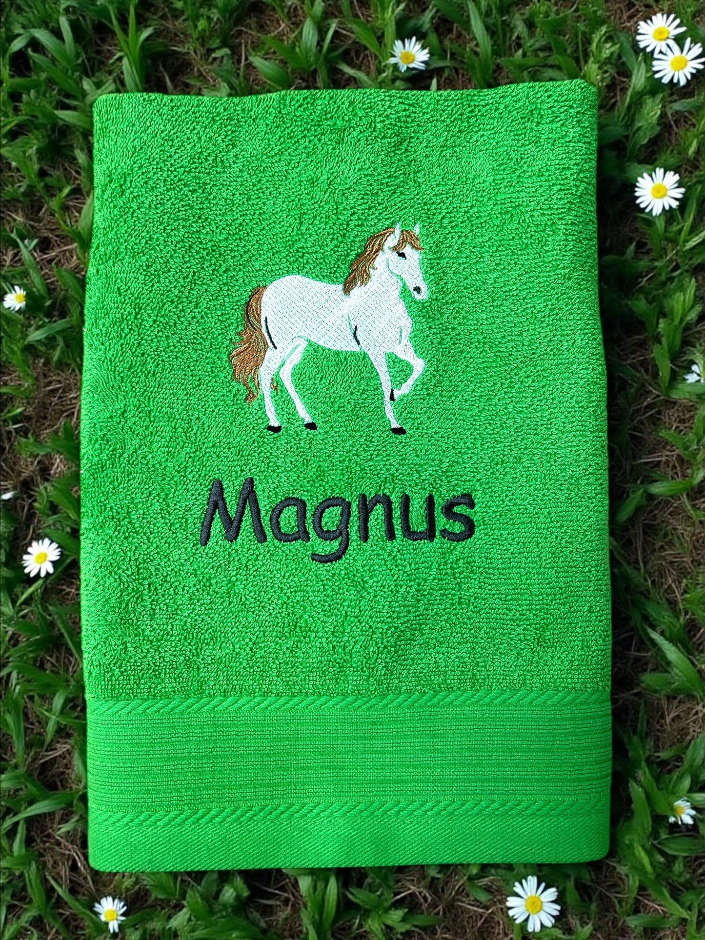 Pferd Handtuch mit Name, Handtuch, Sauna, Wellness, Duschtuch, Geschenk für Mädchen