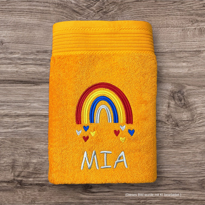 Regenbogen Handtuch mit Name bestickt, Duschtuch, Kindergarten, Sport