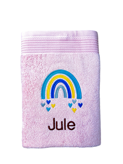 Regenbogen Handtuch mit Name bestickt, Duschtuch, Kindergarten, Sport
