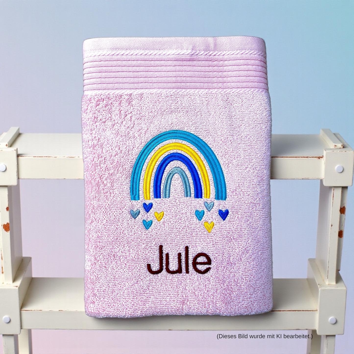 Regenbogen Handtuch mit Name bestickt, Duschtuch, Kindergarten, Sport