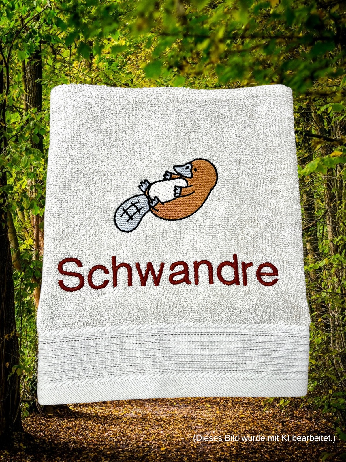 Schnabeltier Handtuch mit Name, Handtuch, Sauna, Wellness, Duschtuch, süßes Geschenk