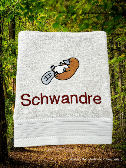 Schnabeltier Handtuch mit Name, Handtuch, Sauna, Wellness, Duschtuch, süßes Geschenk