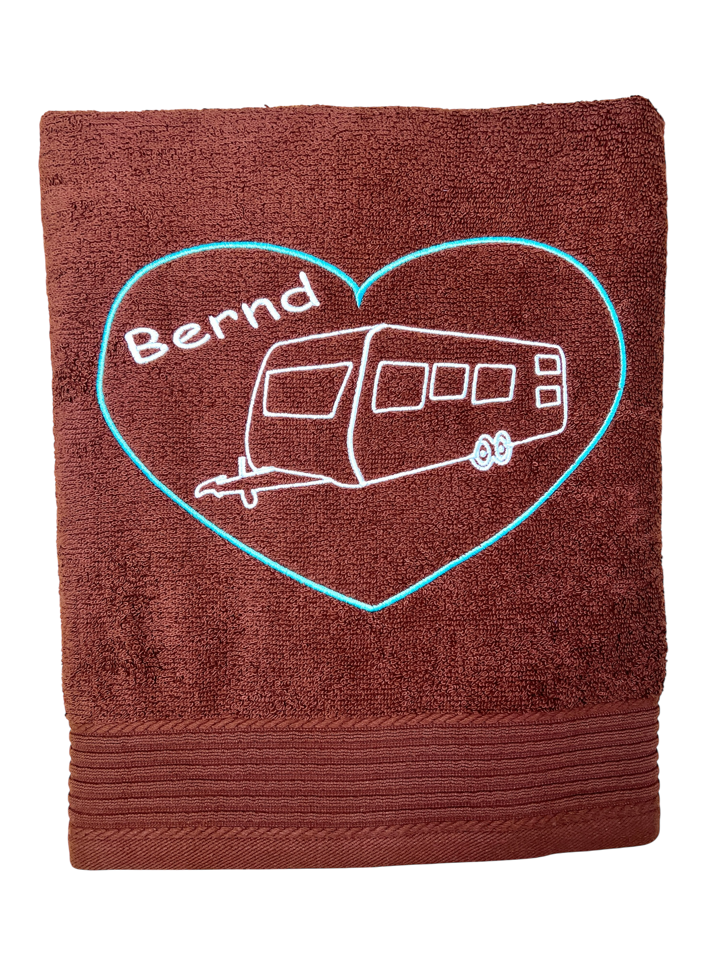 Wohnwagen mit Herz Handtuch mit Name bestickt, Duschtuch, Urlaub, Strand