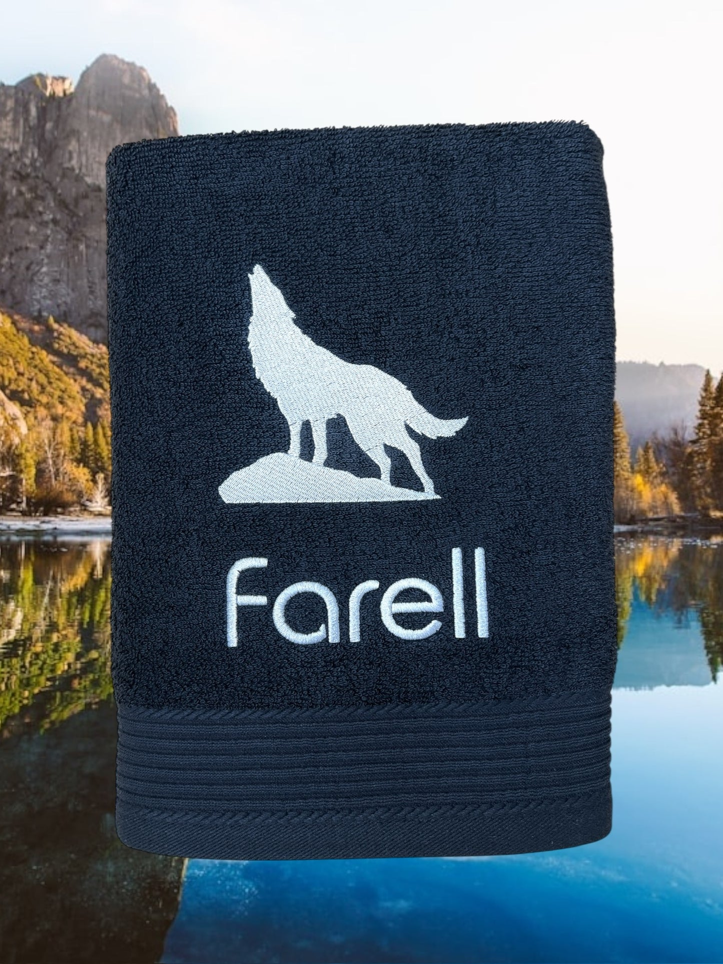 Wolf Handtuch mit Name, Handtuch, Sauna, Wellness, Duschtuch, Geschenk für Natur-Fans