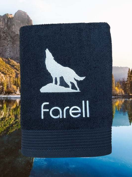 Wolf Handtuch mit Name, Handtuch, Sauna, Wellness, Duschtuch, Geschenk für Natur-Fans