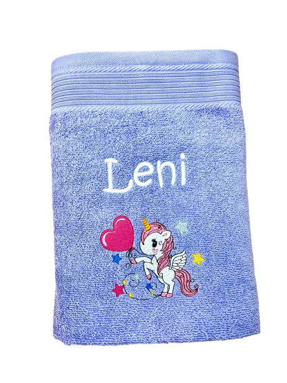 Handtuch mit Einhorn und Name bestickt, verschiedene Größen und viele Farben