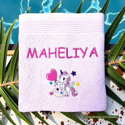 Handtuch mit Einhorn und Name bestickt, verschiedene Größen und viele Farben