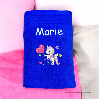Handtuch mit Einhorn und Name bestickt, verschiedene Größen und viele Farben