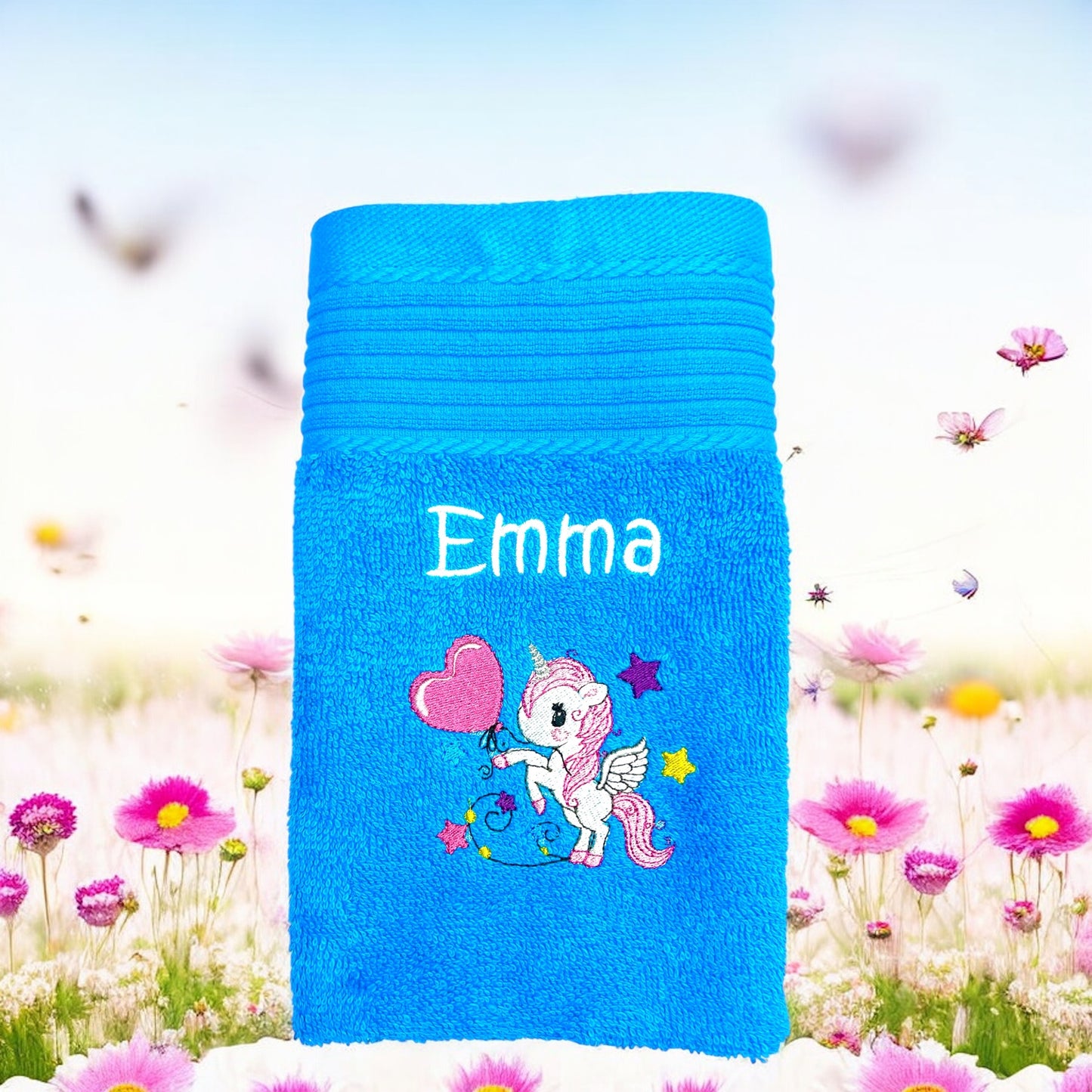 Handtuch mit Einhorn und Name bestickt, verschiedene Größen und viele Farben