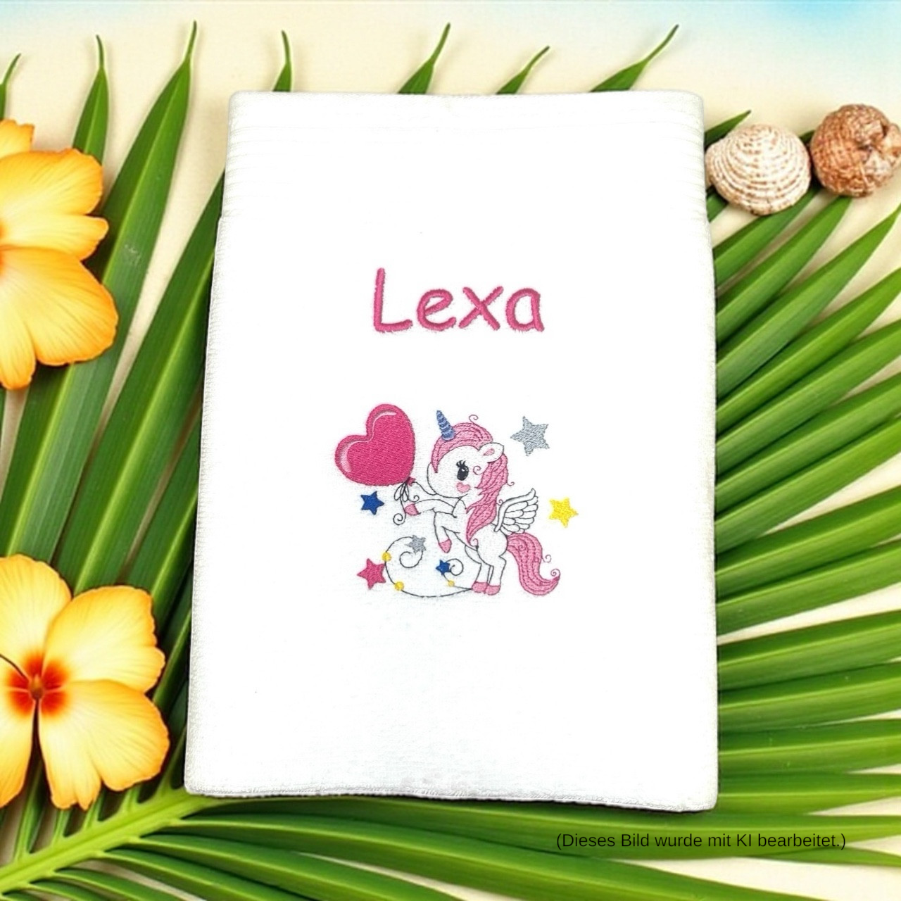 Handtuch mit Einhorn und Name bestickt, verschiedene Größen und viele Farben