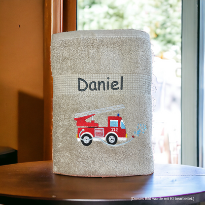 Feuerwehr Handtuch Set mit Name Handtücher Waschlappen 50x100 cm Geschenk Kinder