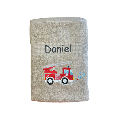 Feuerwehr Handtuch mit Name Duschtuch Kinder Auto Strand personalisiert baden