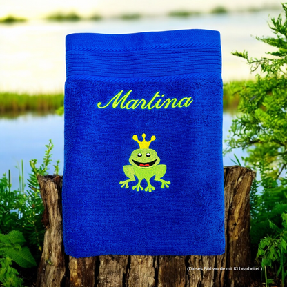 Handtuch mit Froschkönig und Name, Handtuch, Sauna, Wellness, Duschtuch