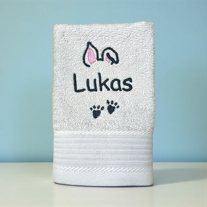 Häschen Handtuch mit Name, viele Farben und Größen