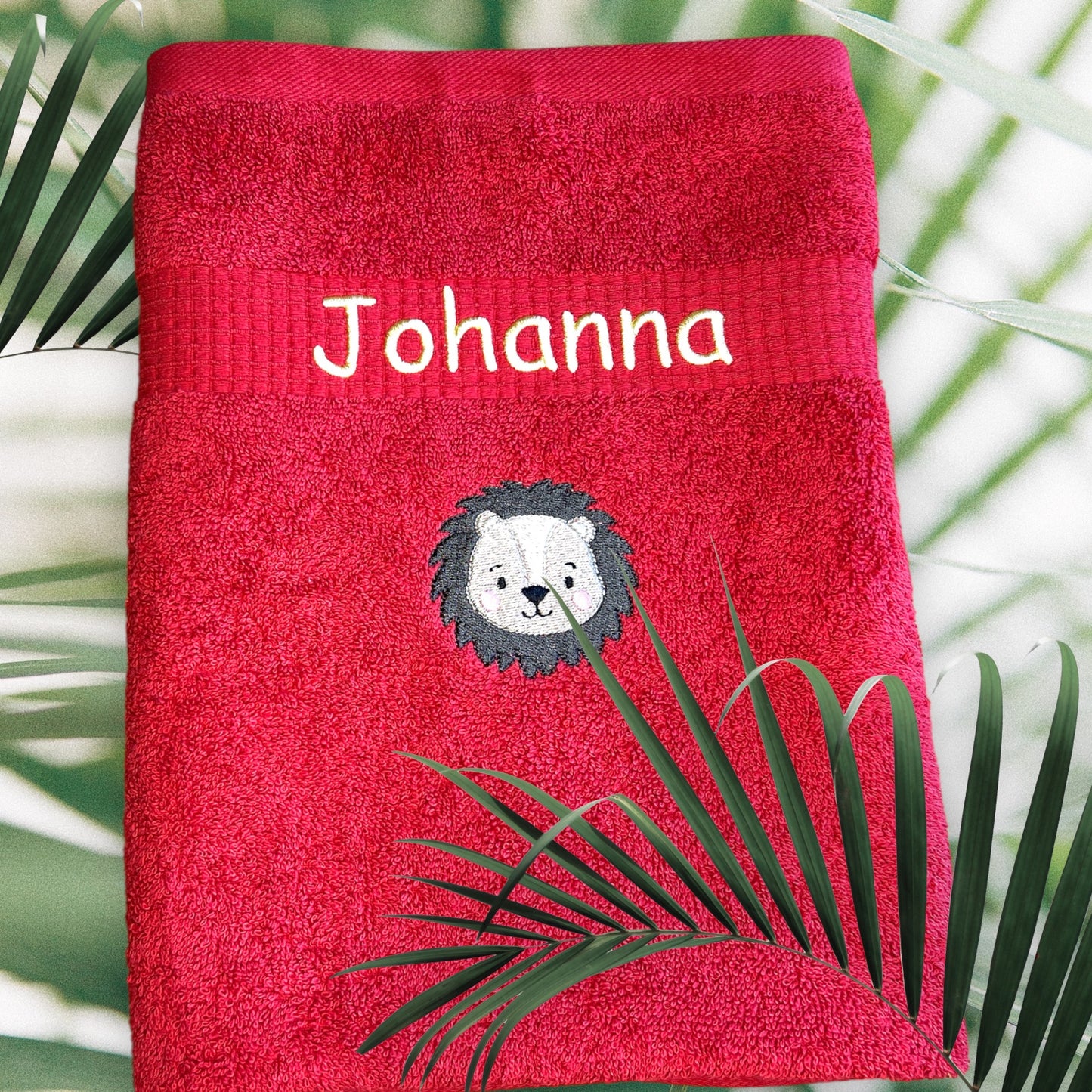 Löwen Handtuch mit Name in 19 verschiedenen Farben und 4 Größen wählbar