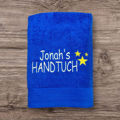 Herzen oder Sterne Handtuch mit Namen bestickt, Duschtuch, Kindergarten, Sport