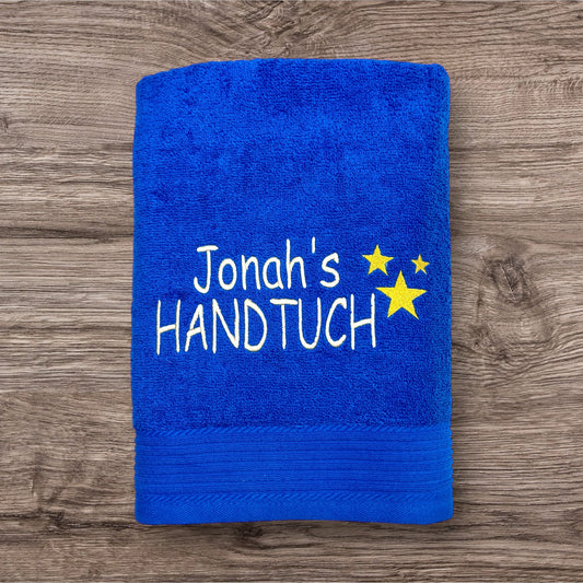 Herzen oder Sterne Handtuch mit Namen bestickt, Duschtuch, Kindergarten, Sport